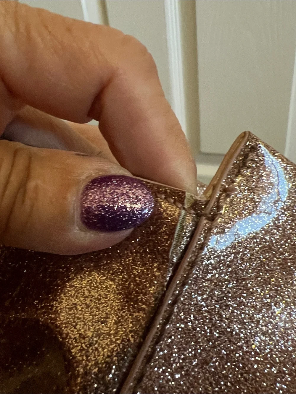 Kate Spade Rose Gold Glitter Tote with Black Bow and Black Handles